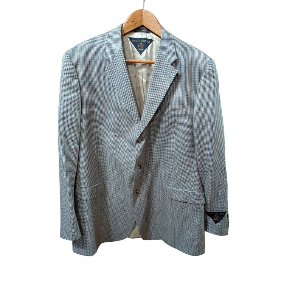 Tommy Hilfiger Mens Houndstooth Blazer 48L Wool/Silk Blend